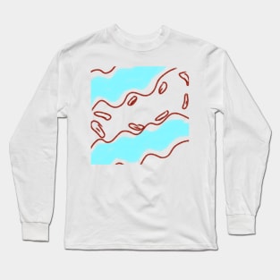 Blue watercolor brown lines abstract art Long Sleeve T-Shirt